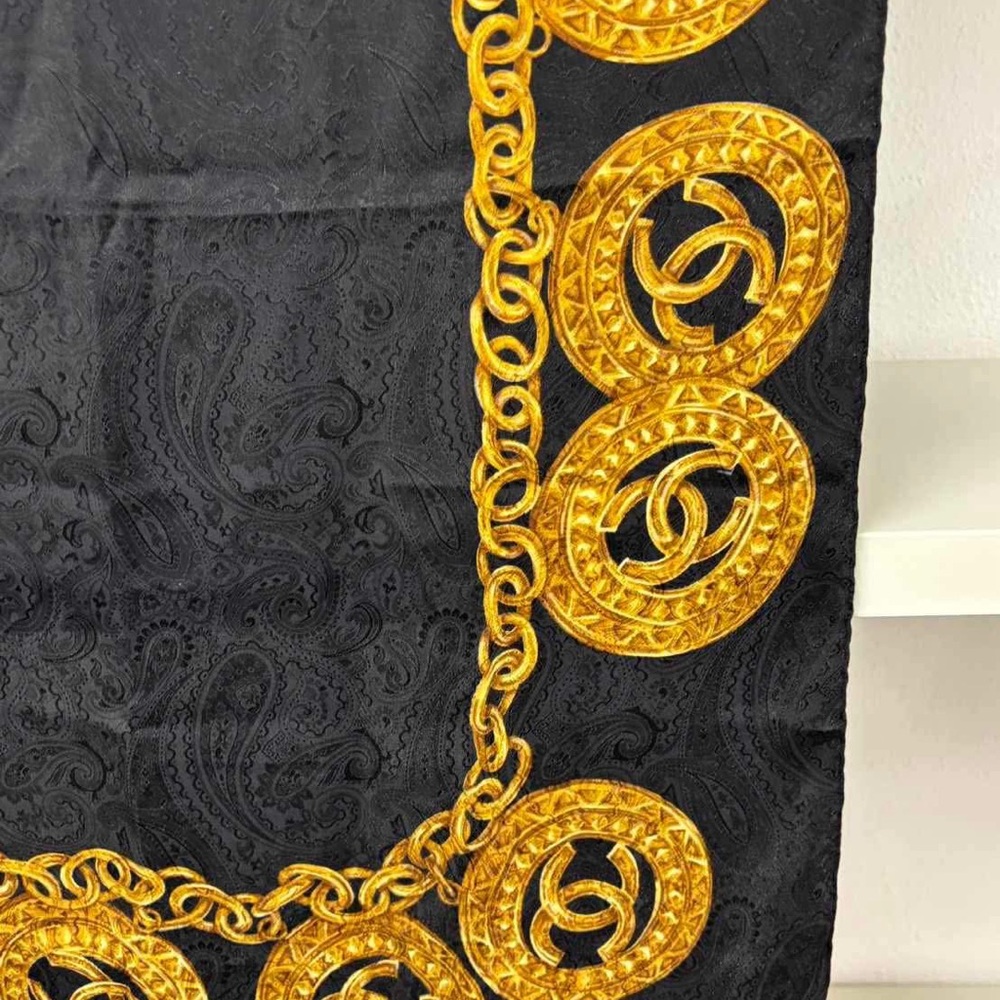 CHANEL Black and Gold Ornate Scarf - Picture 5 of 6